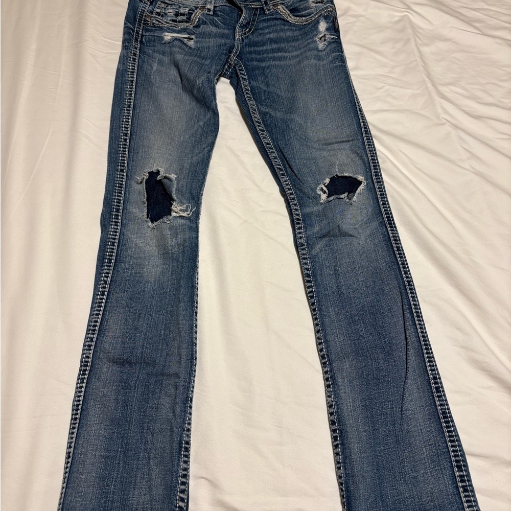Silver Jeans Ripped Blue Baby Bootcut Leg Jeans
